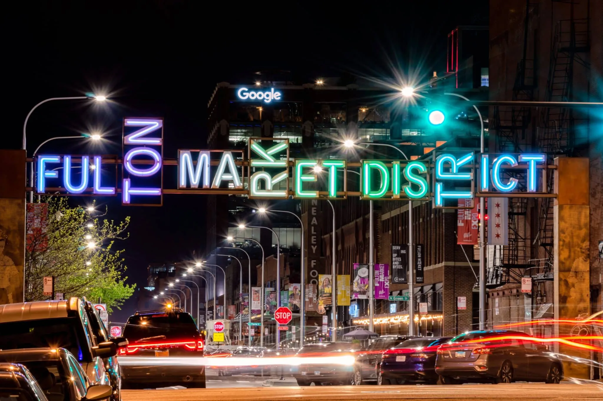 The neon sign for Chicago's Fulton Market District